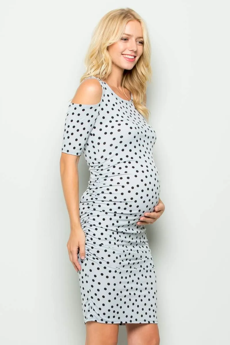 My Bump Women's Cold Shoulder Fitted Maternity Dress W/Side Ruched