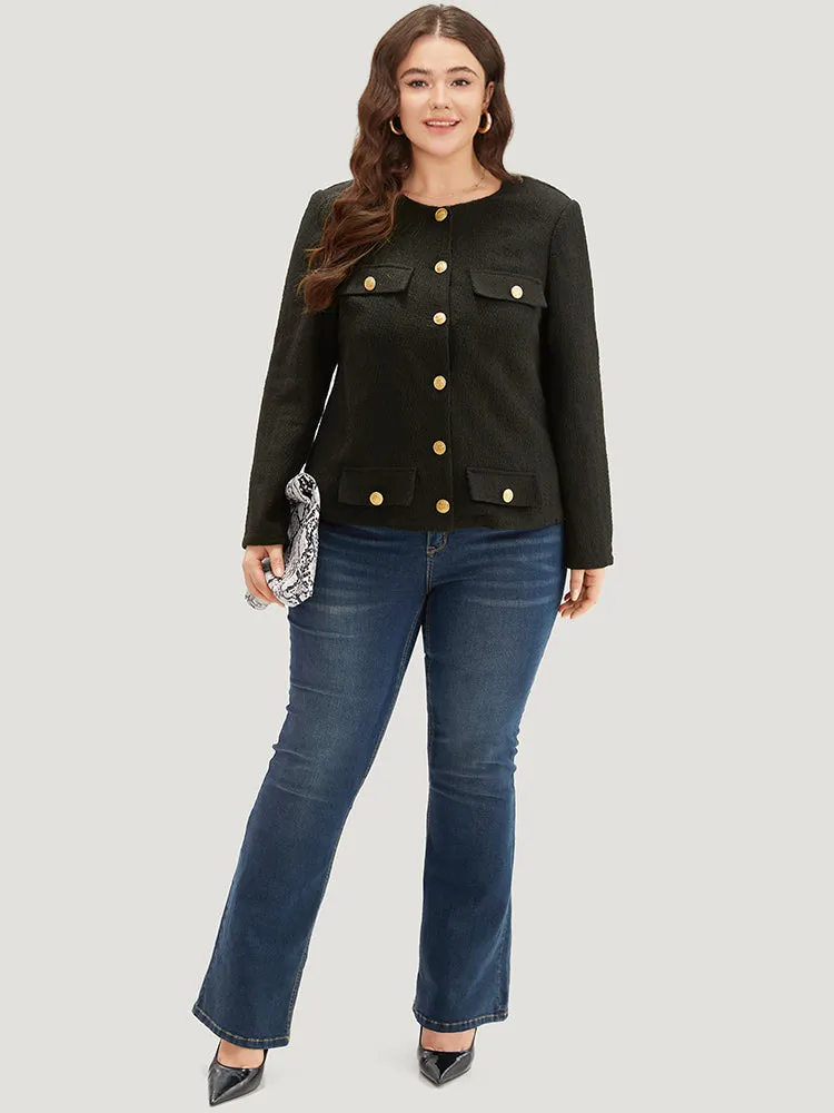 Plain Texture Buckle Detail Blazer