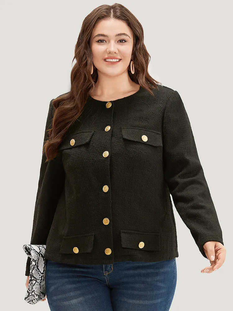 Plain Texture Buckle Detail Blazer