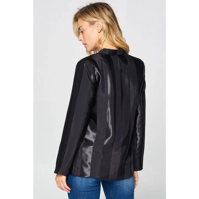 Satin Bold Stripe Oversized Blazer