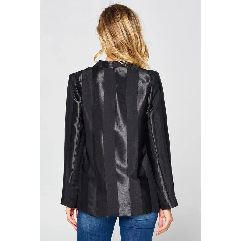 Satin Bold Stripe Oversized Blazer