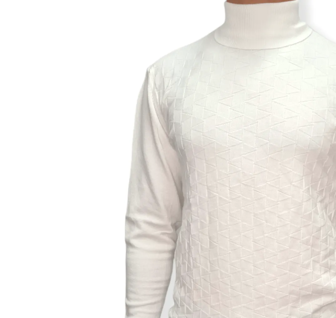 [Slim Fit] Men High Collar (Turtleneck) Pullover AE (triangle shapes) - White