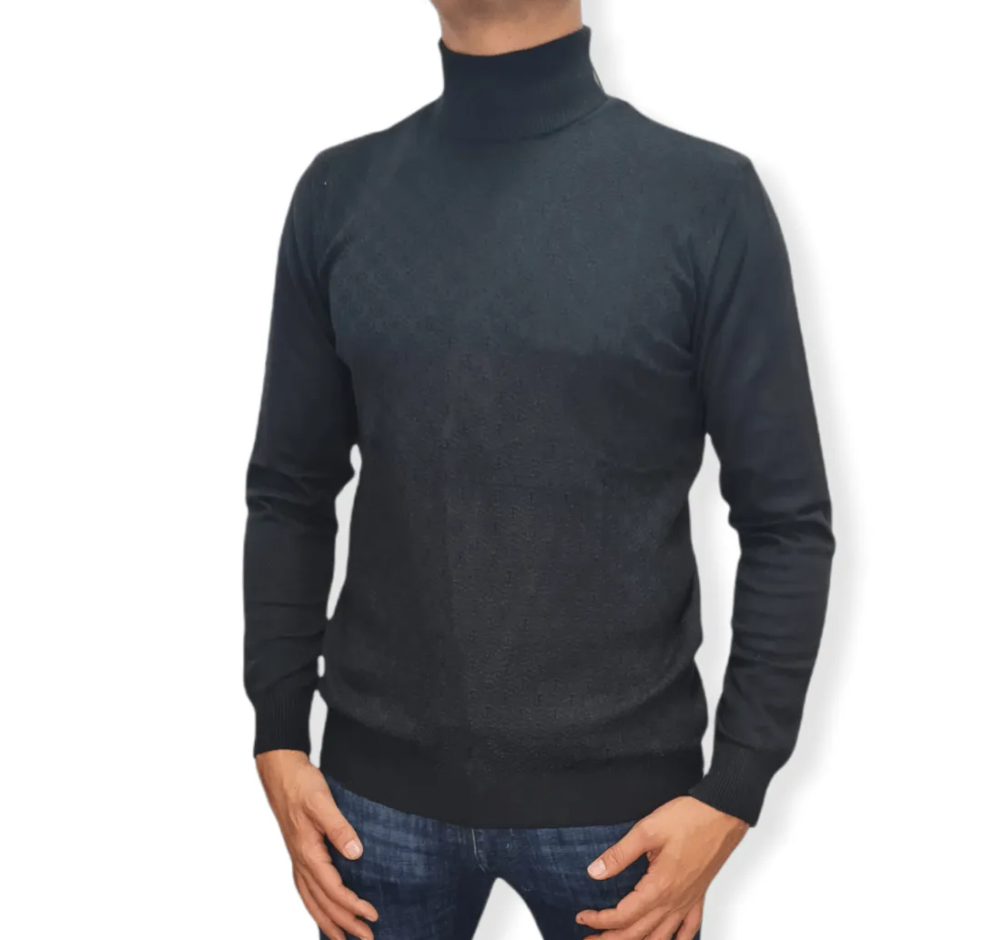 [Slim Fit] Men High Collar (Turtleneck) Pullover Massimo (circle shapes) - Black