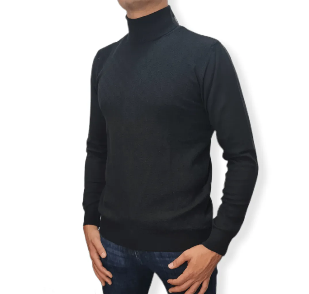 [Slim Fit] Men High Collar (Turtleneck) Pullover Massimo (circle shapes) - Black