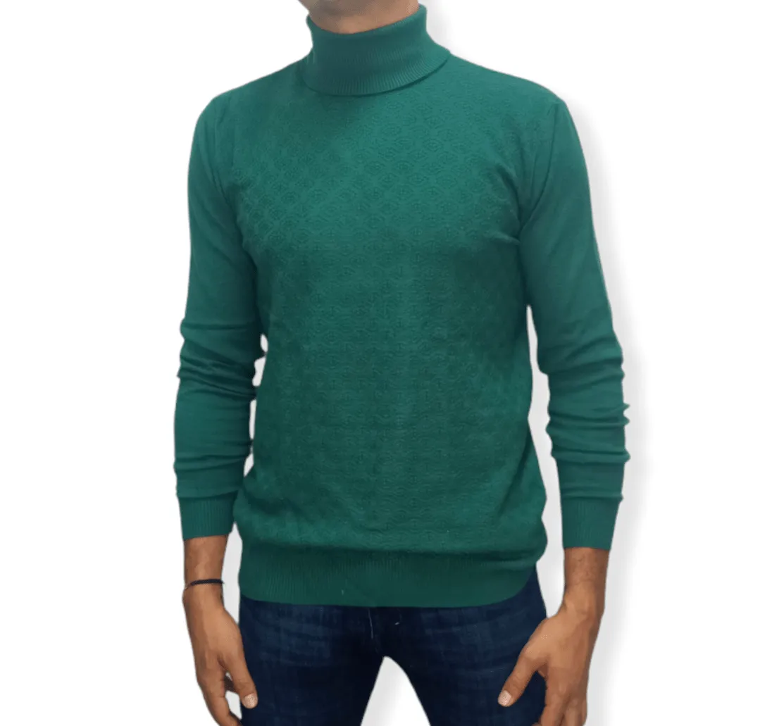 [Slim Fit] Men High Collar (Turtleneck) Pullover Massimo (circle shapes) - Green