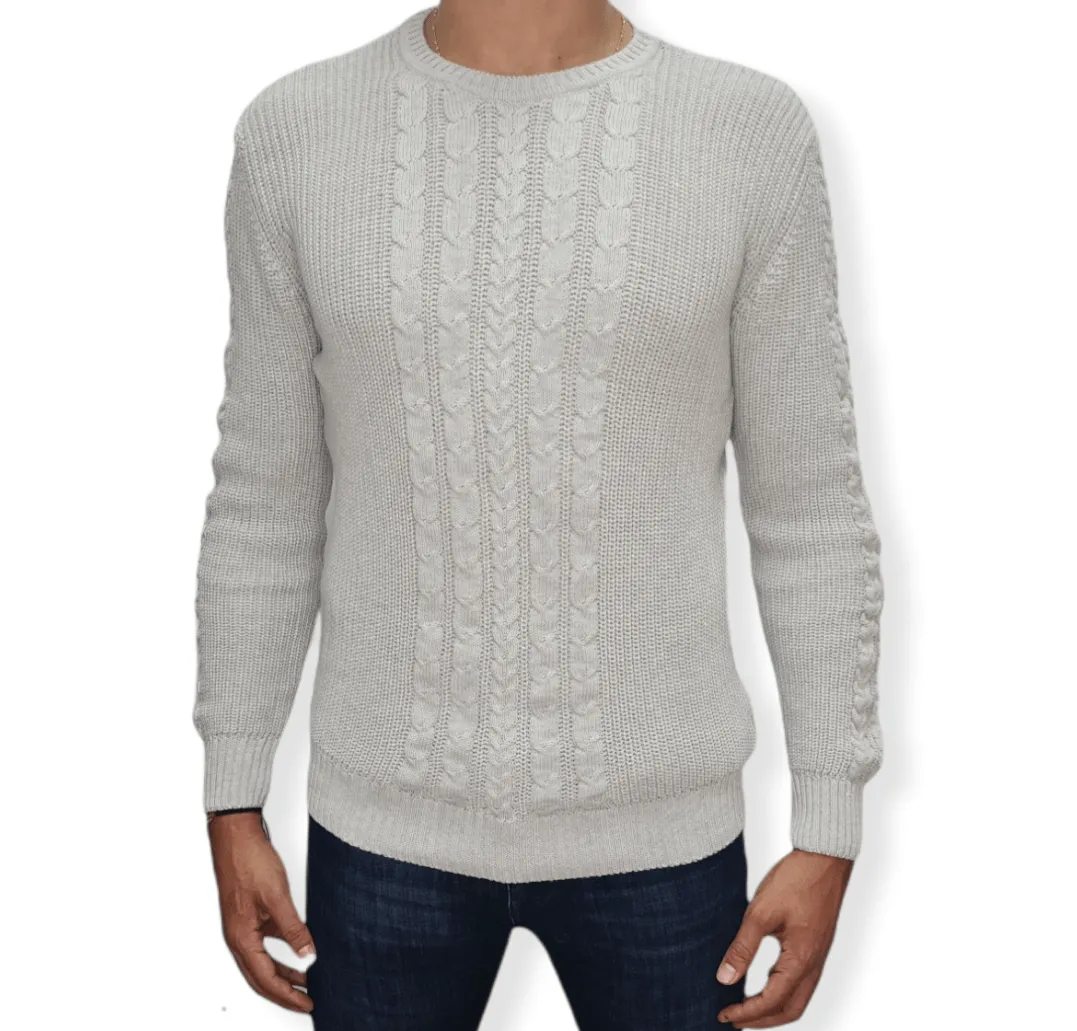 [Slim Fit] Men Round Collar Pullover JJ - Light Grey