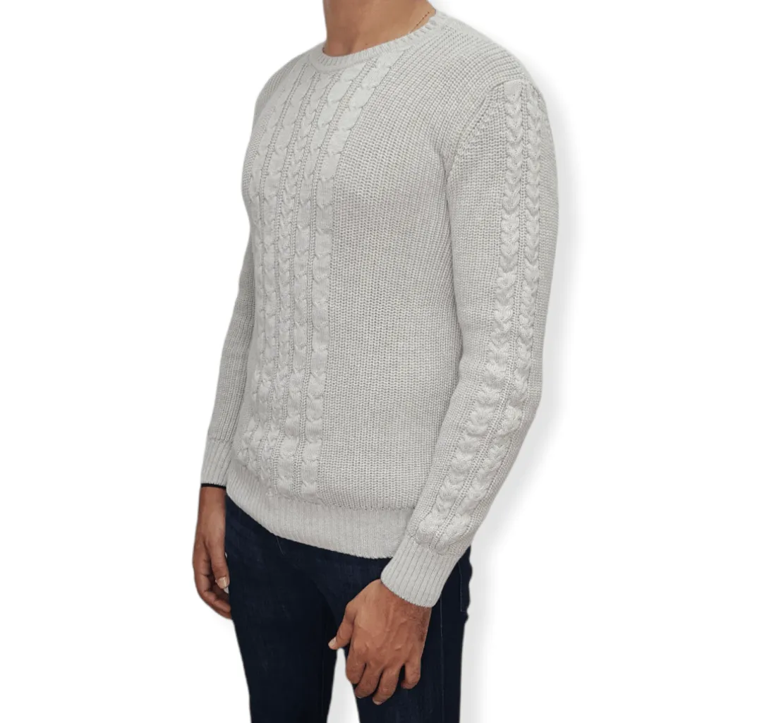 [Slim Fit] Men Round Collar Pullover JJ - Light Grey