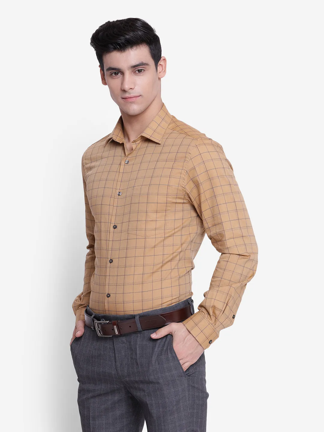 Stiped Khaki Slim Fit Formal Shirt