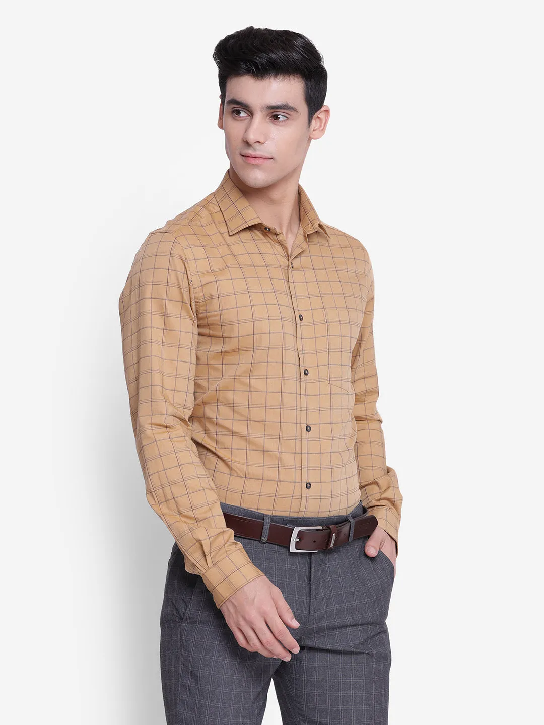 Stiped Khaki Slim Fit Formal Shirt