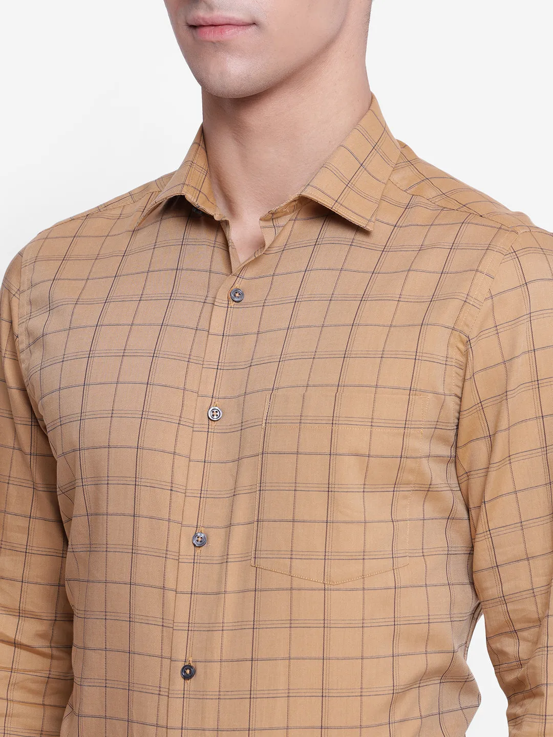 Stiped Khaki Slim Fit Formal Shirt