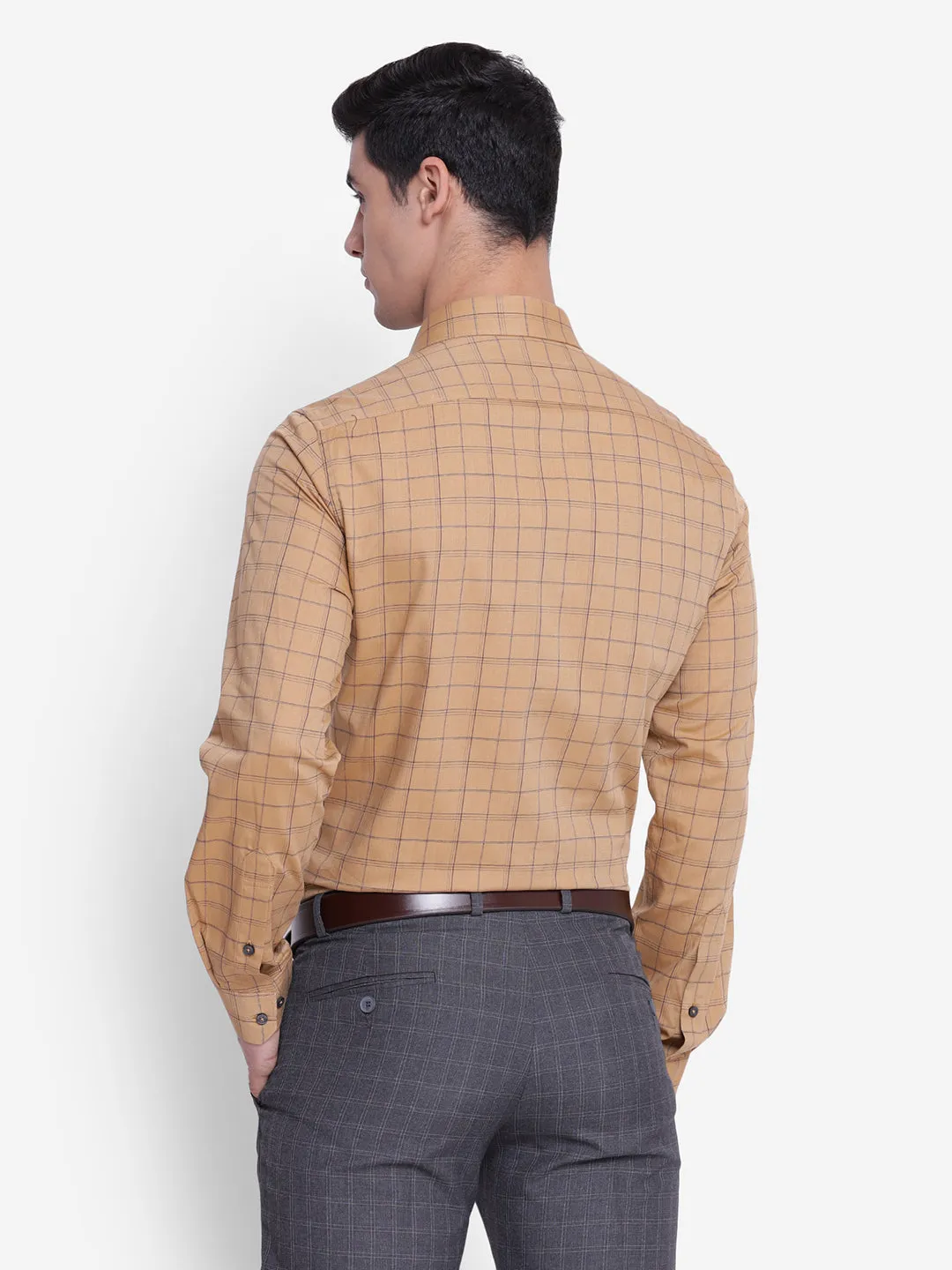 Stiped Khaki Slim Fit Formal Shirt