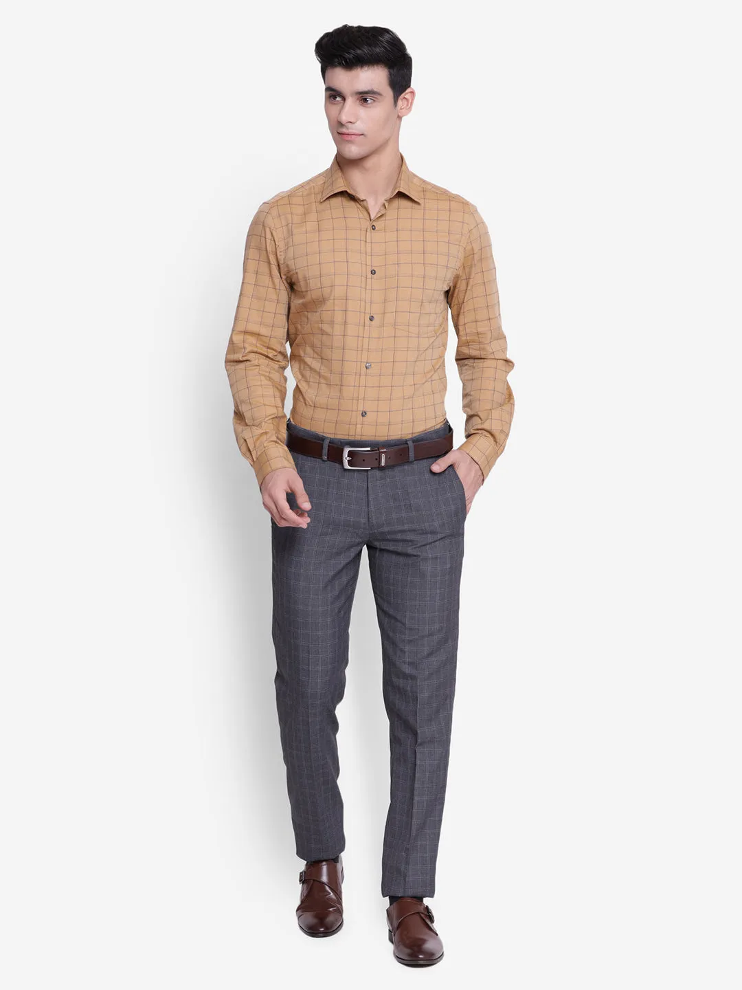 Stiped Khaki Slim Fit Formal Shirt