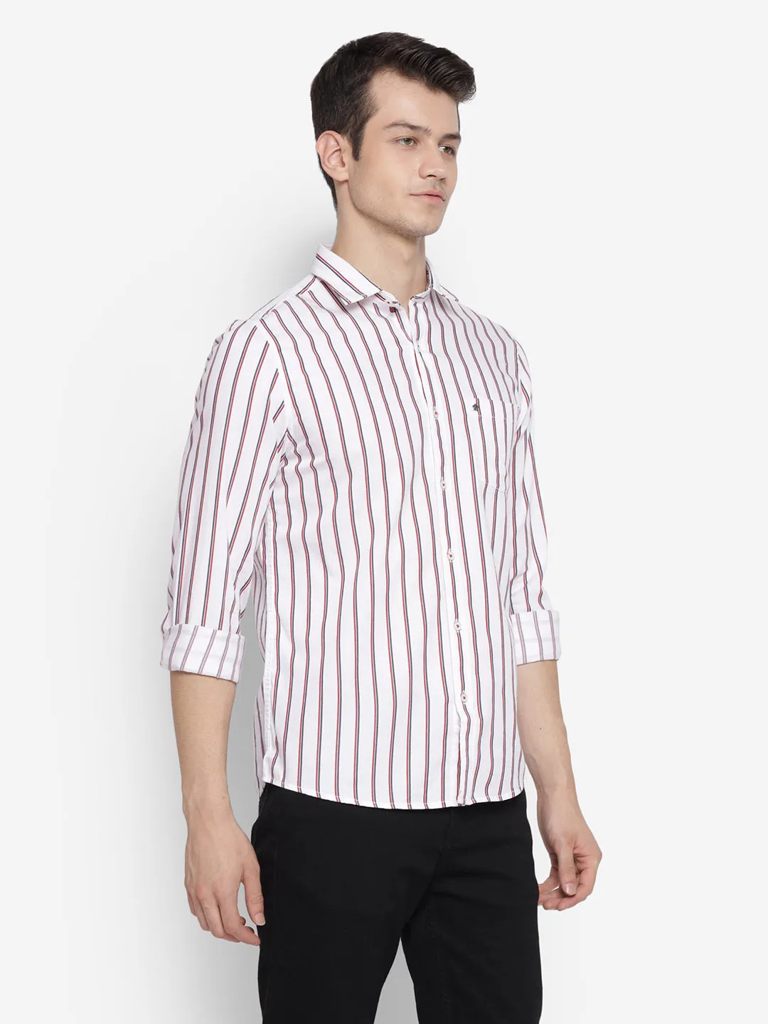 Striped White Slim Fit Causal Shirt
