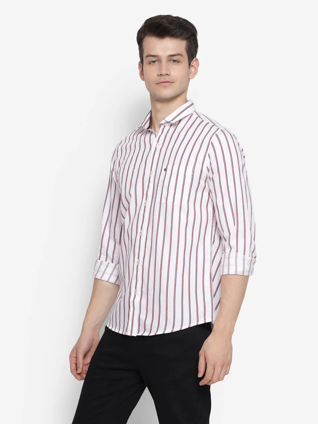 Striped White Slim Fit Causal Shirt