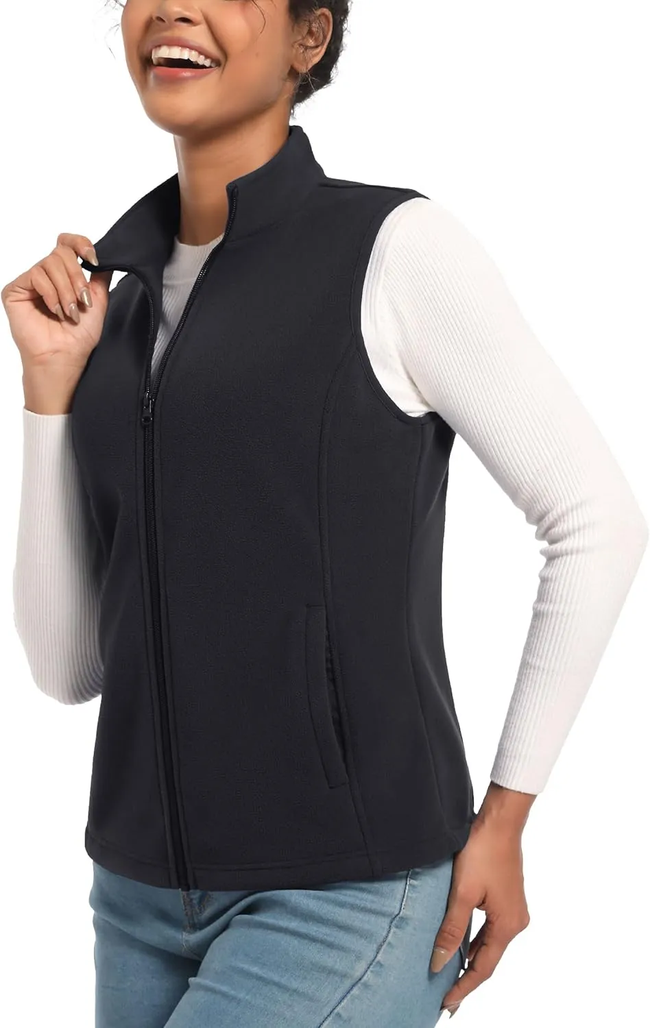 TACVASEN Women's Fleece Vest Lightweight Warm Vests Outerwear Sleeveless Zip Jacket Fall Winter Soft Vest with Pockets