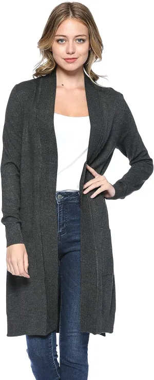 Urban Look Women's Long Sleeve Classic Open Front Knit Long Cardigan