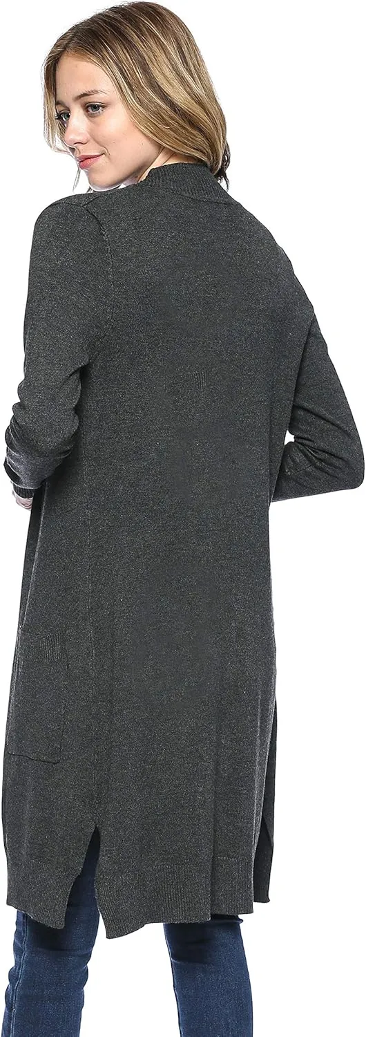 Urban Look Women's Long Sleeve Classic Open Front Knit Long Cardigan