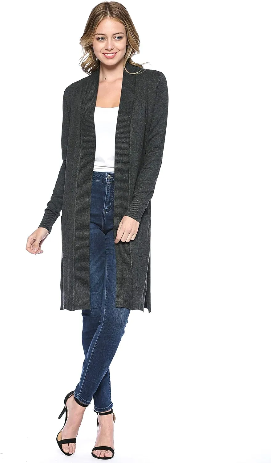 Urban Look Women's Long Sleeve Classic Open Front Knit Long Cardigan