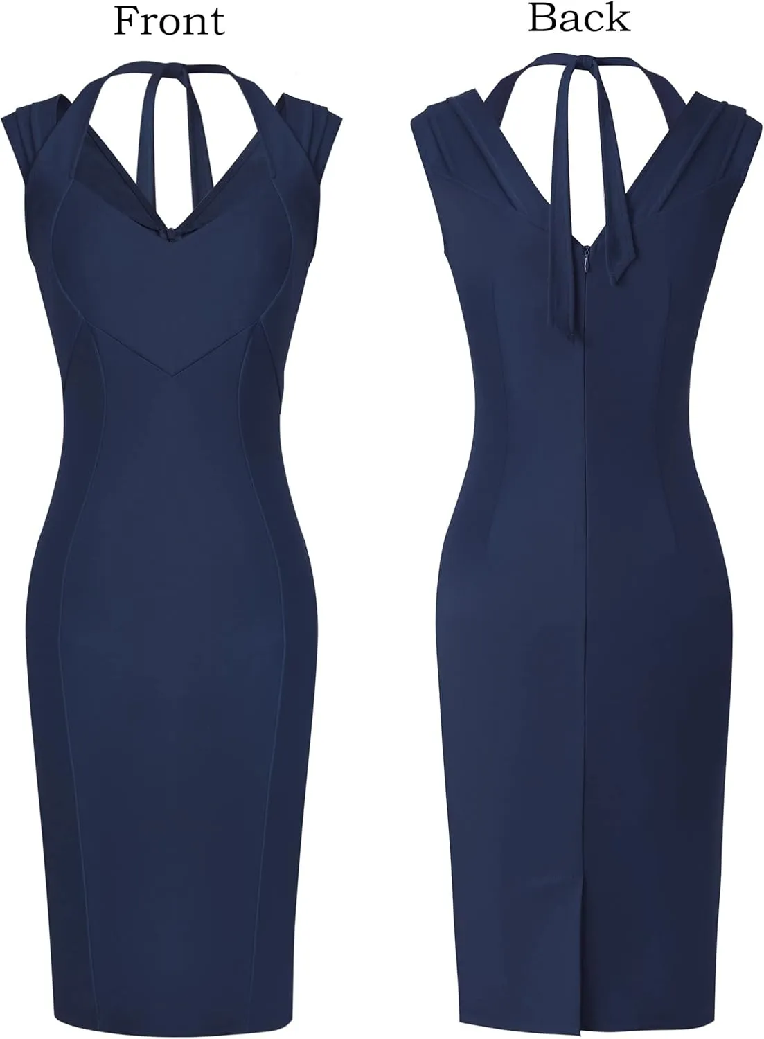 VFSHOW Womens Halter V Neck Pleated Fitted Cocktail Party Bodycon Pencil Dress