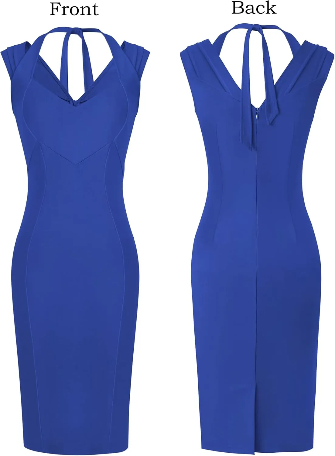 VFSHOW Womens Halter V Neck Pleated Fitted Cocktail Party Bodycon Pencil Dress