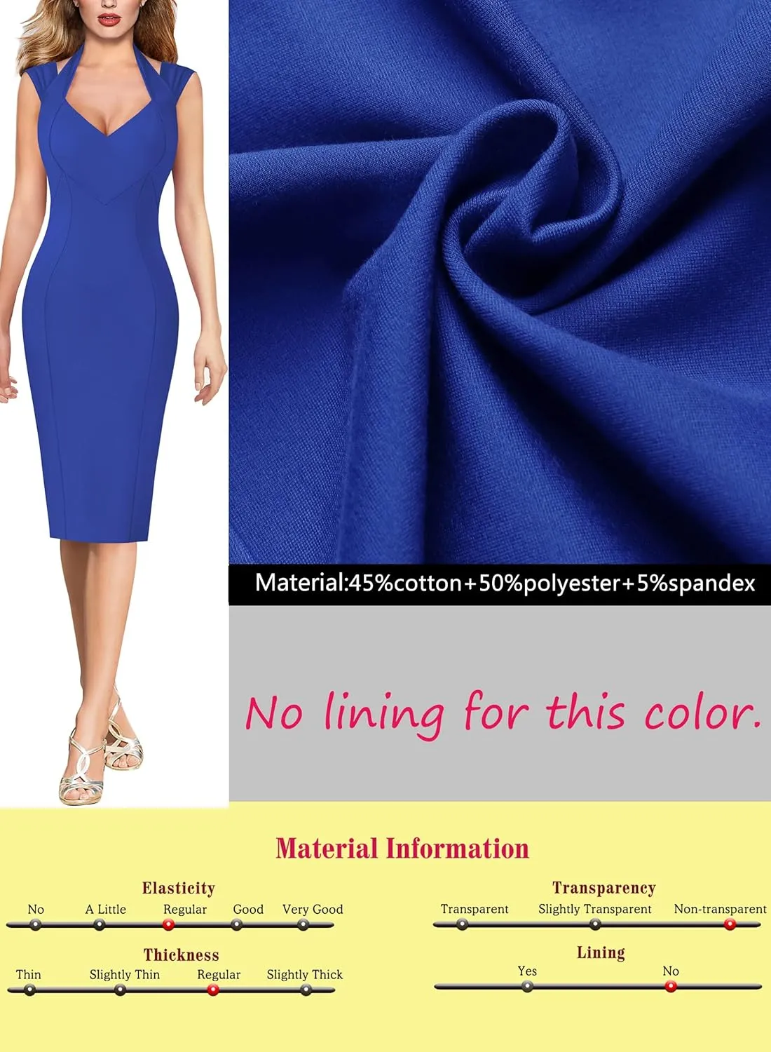 VFSHOW Womens Halter V Neck Pleated Fitted Cocktail Party Bodycon Pencil Dress