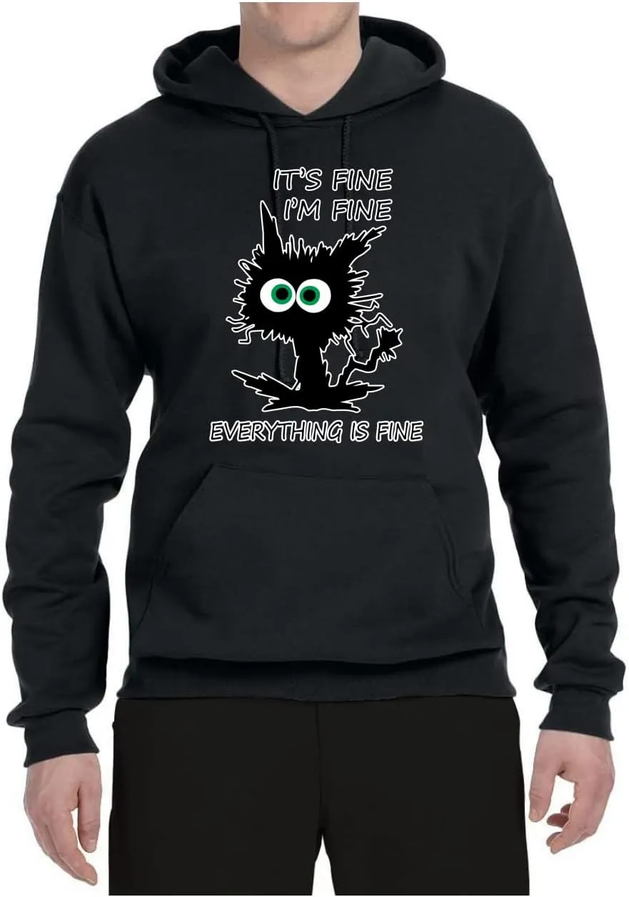 Wild Bobby Cat Joke It's Fine I'm Fine Everything is Fine Cat Lover Unisex Graphic Hoodie Sweatshirt