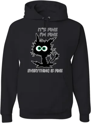 Wild Bobby Cat Joke It's Fine I'm Fine Everything is Fine Cat Lover Unisex Graphic Hoodie Sweatshirt
