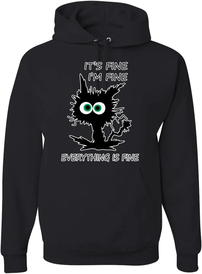 Wild Bobby Cat Joke It's Fine I'm Fine Everything is Fine Cat Lover Unisex Graphic Hoodie Sweatshirt