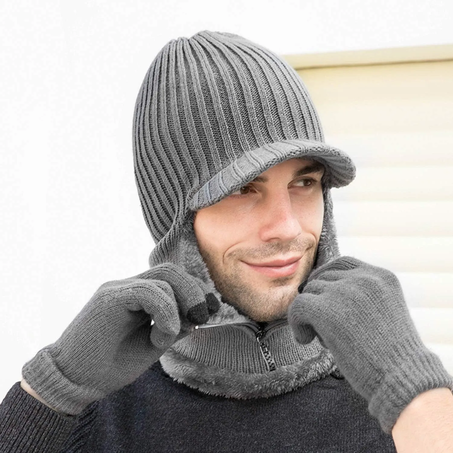 Winter Knitted Balaclava Beanie Hat Warm Cycling Ski Mask, Women Windproof Hood, Balaclavas Heavyweight Thermal Fleece