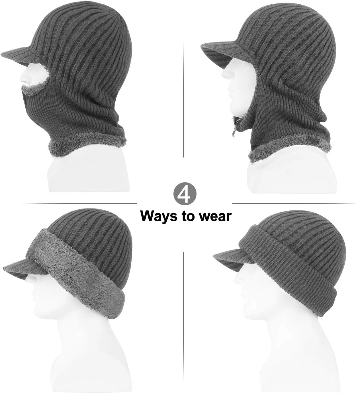 Winter Knitted Balaclava Beanie Hat Warm Cycling Ski Mask, Women Windproof Hood, Balaclavas Heavyweight Thermal Fleece