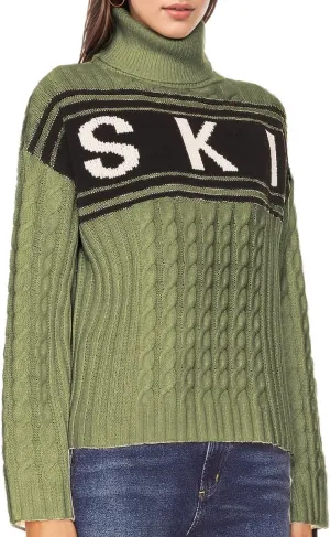 Women Turtleneck Sweaters Cable Knit Sleeve Ski Sweater Tops Fitted Style Fall Shirts 2024 Winter Outfits Sweater