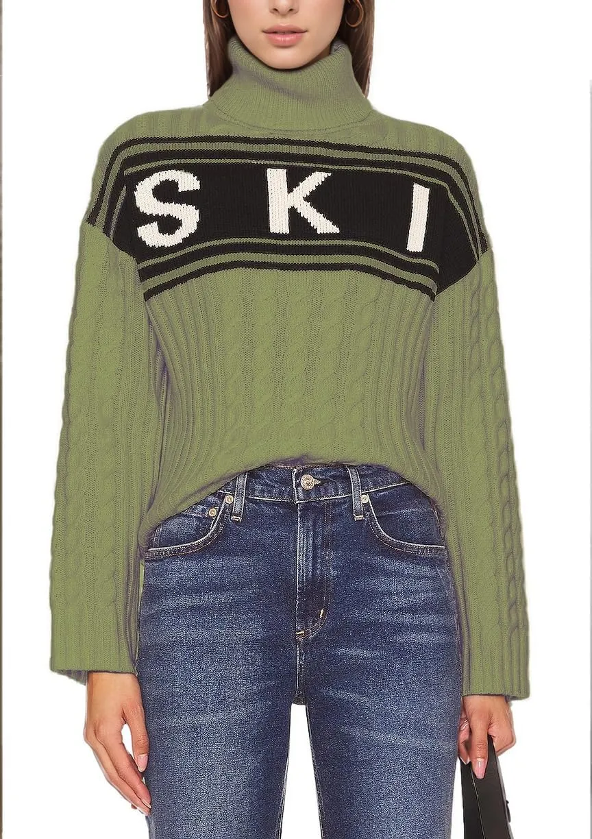 Women Turtleneck Sweaters Cable Knit Sleeve Ski Sweater Tops Fitted Style Fall Shirts 2024 Winter Outfits Sweater