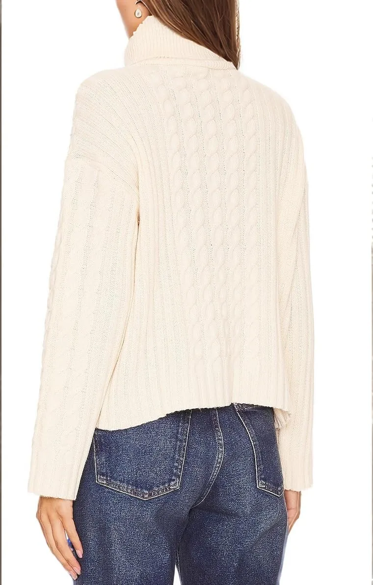 Women Turtleneck Sweaters Cable Knit Sleeve Ski Sweater Tops Fitted Style Fall Shirts 2024 Winter Outfits Sweater