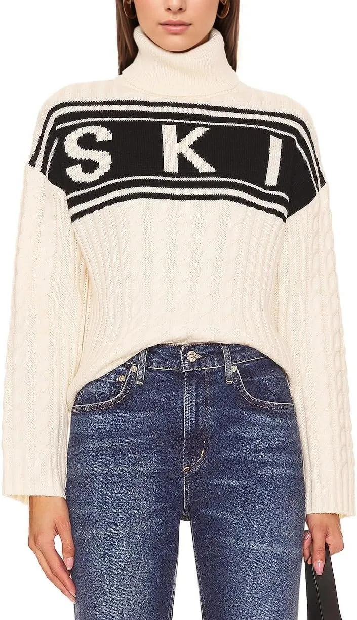 Women Turtleneck Sweaters Cable Knit Sleeve Ski Sweater Tops Fitted Style Fall Shirts 2024 Winter Outfits Sweater