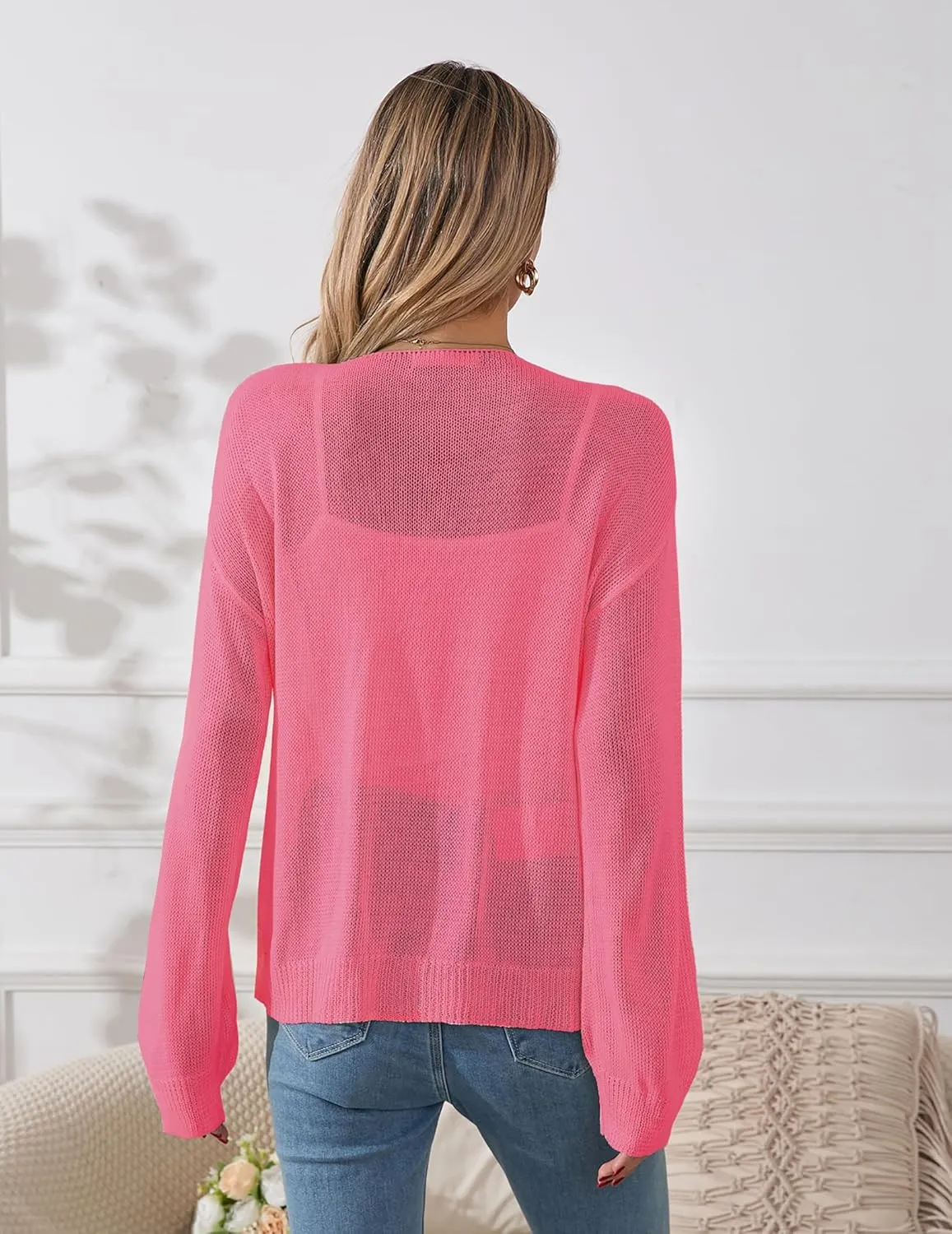 Womens Oversized Lightweight Sheer Button Cardigan Spring 2025 Trendy Solid Ribbed Knit Long Sleeve Thin Sweater
