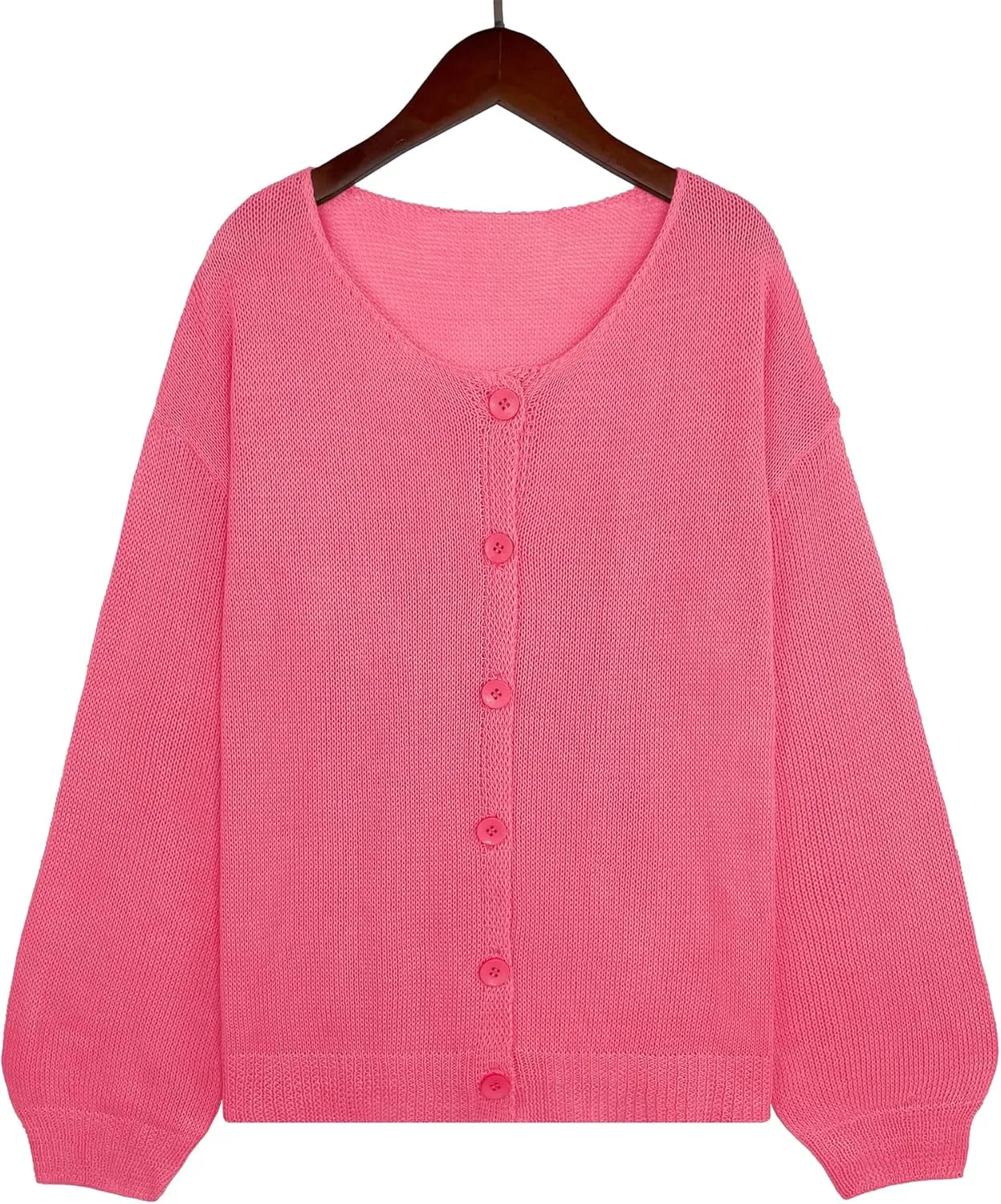Womens Oversized Lightweight Sheer Button Cardigan Spring 2025 Trendy Solid Ribbed Knit Long Sleeve Thin Sweater