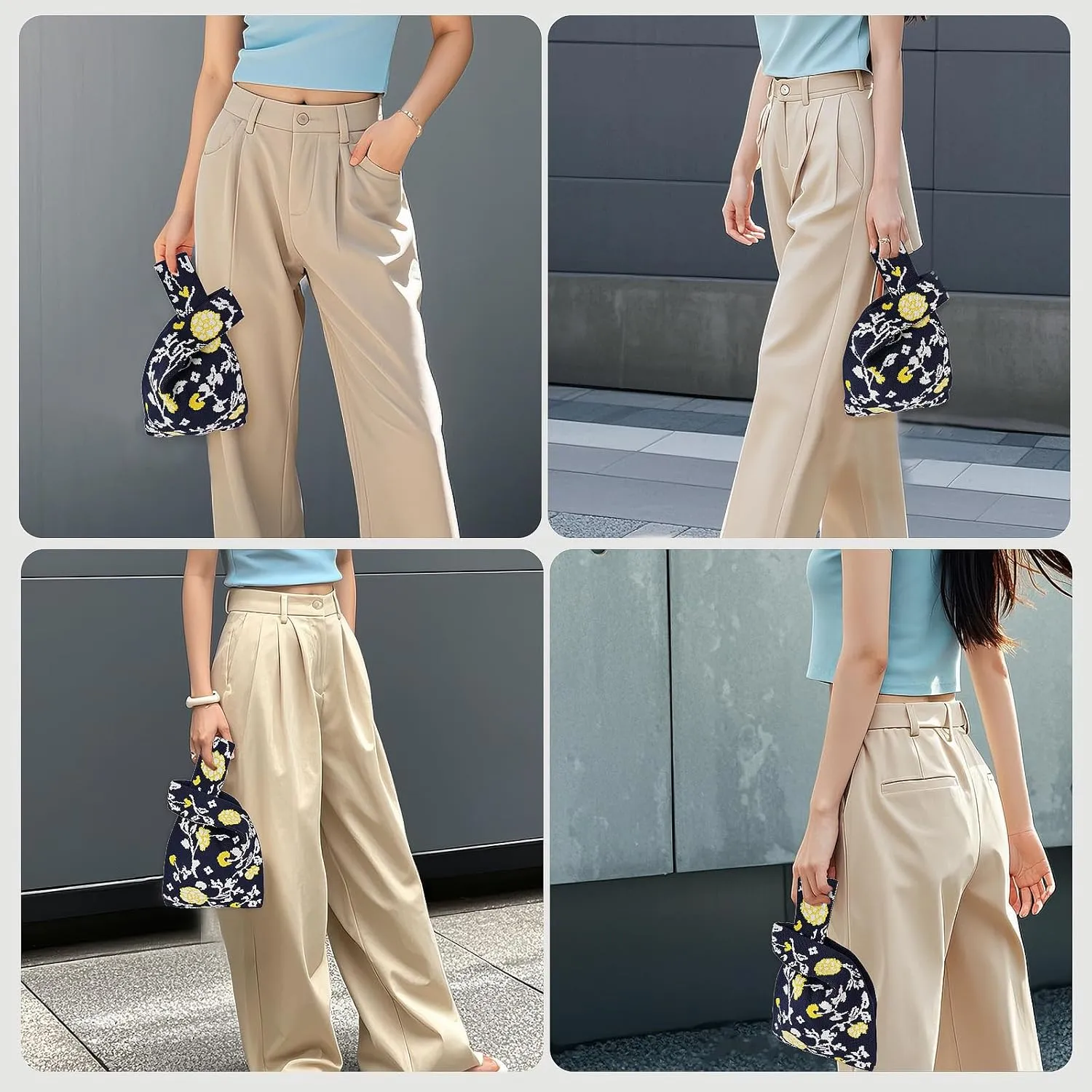 Wrist Knot Tote Bag Pouch Portable Knit Purse Crochet Bag, Mini Cute Wristlet Handbag for Women