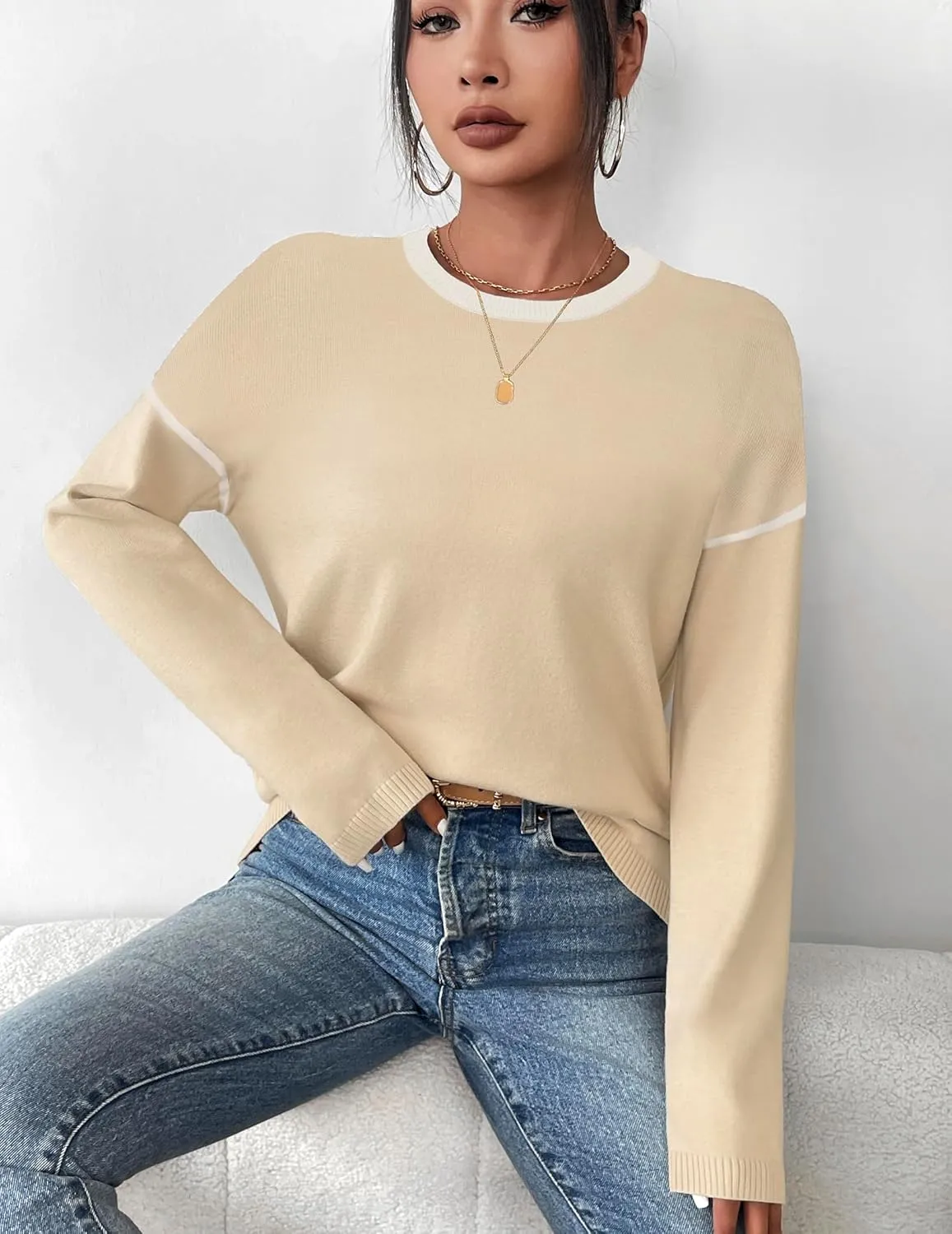 Zeagoo Sweaters for Women Fall Outfits Trendy 2024 Long Sleeve Crew Neck Knit Pullover Sweater Tops