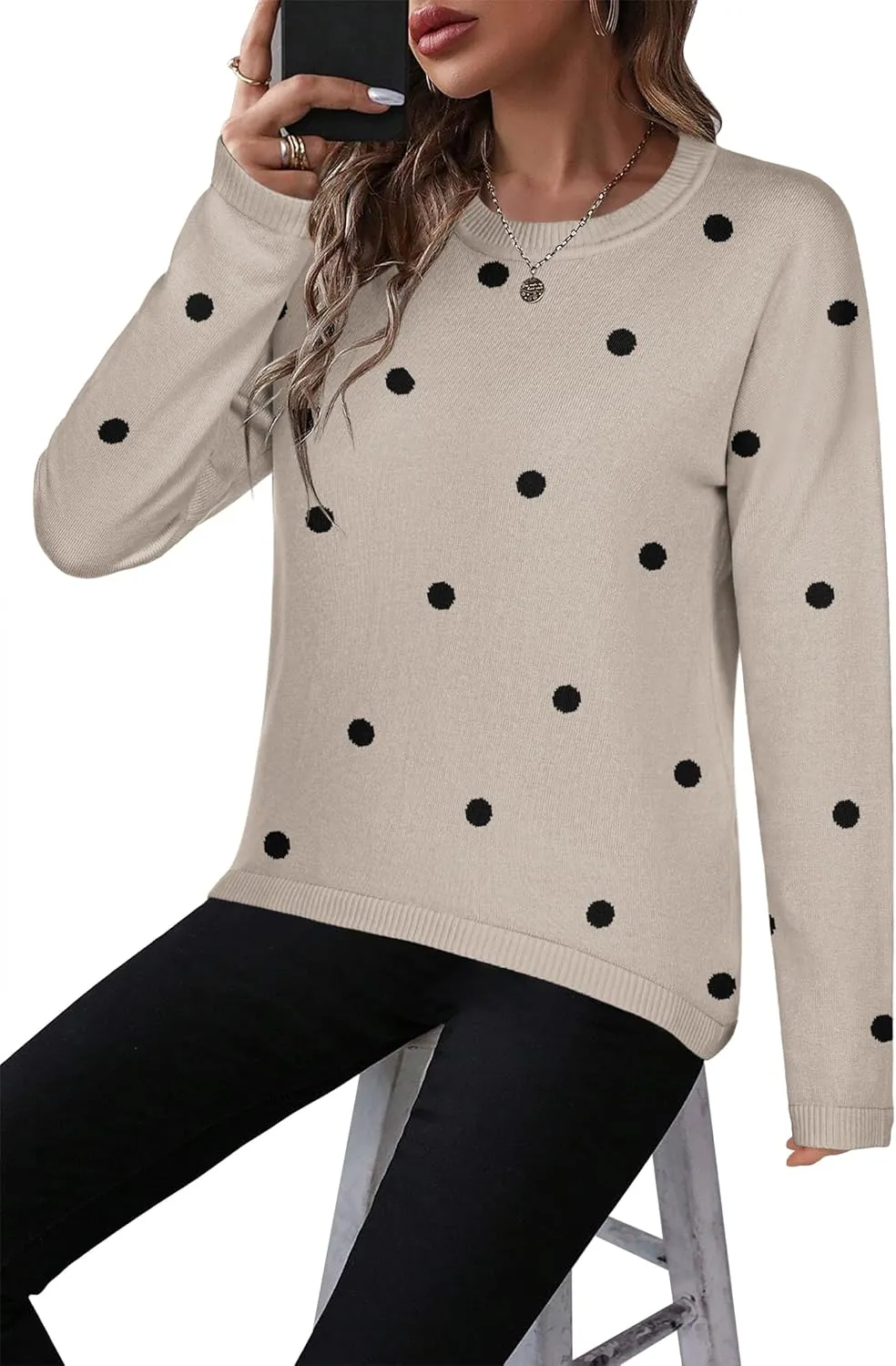 Zeagoo Sweaters for Women Fall Outfits Trendy 2024 Long Sleeve Crew Neck Knit Pullover Sweater Tops