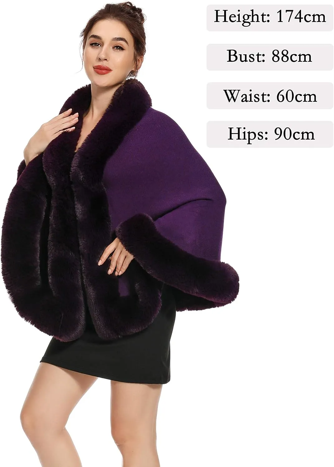 ZLYC Women Winter Faux Fur Shawl Stole Warm Wrap Cape
