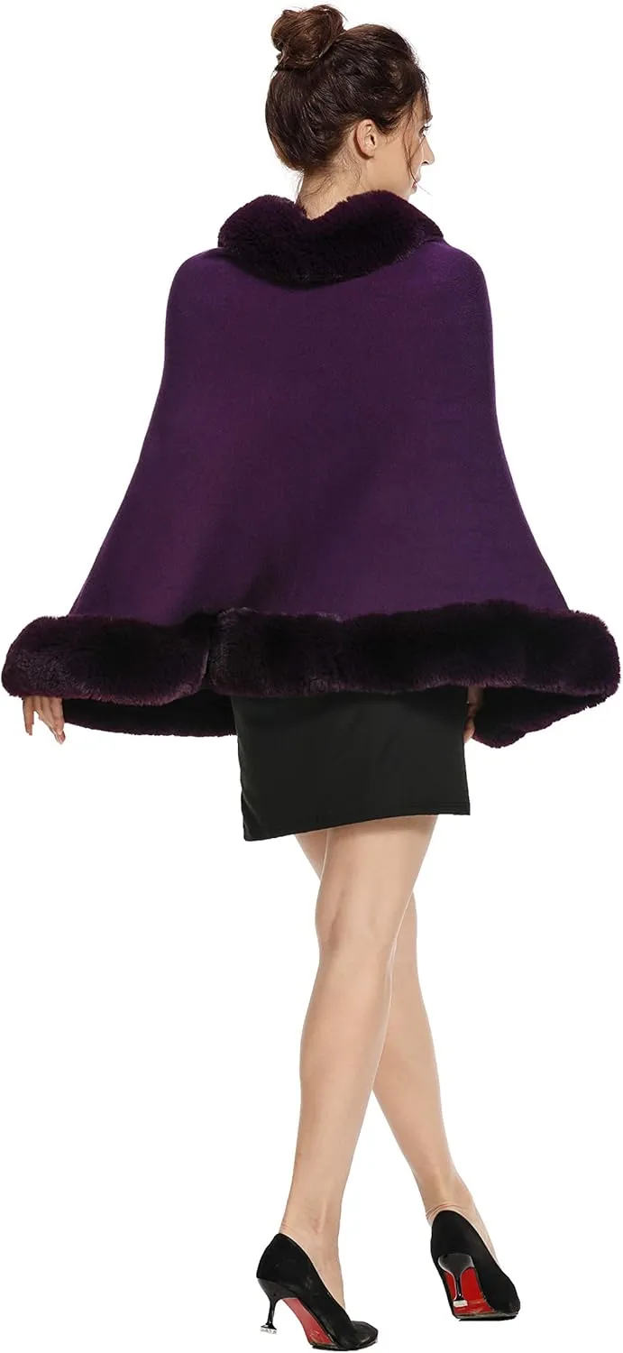 ZLYC Women Winter Faux Fur Shawl Stole Warm Wrap Cape